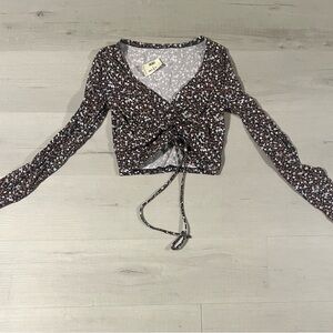 Aeropostale Brown and White Tie Front Crop Blouse